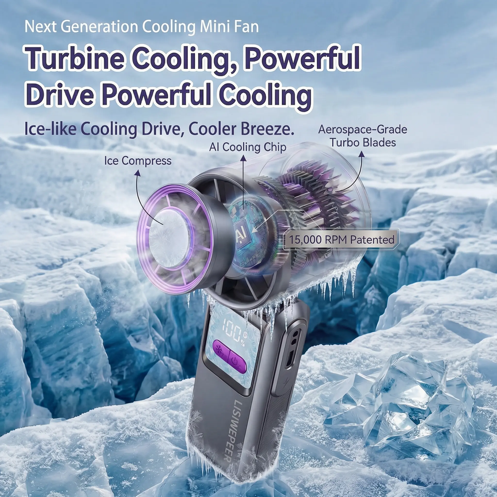 Portable Handheld Rechargeable High-Speed Fan with 199 Speed Settings, Foldable Design, Ice-Cooling Function, and a 5600Mah Power Bank Capability,A Fan Suitable for Summer Travel, Vacations, and Both Outdoor and Indoor Activities.